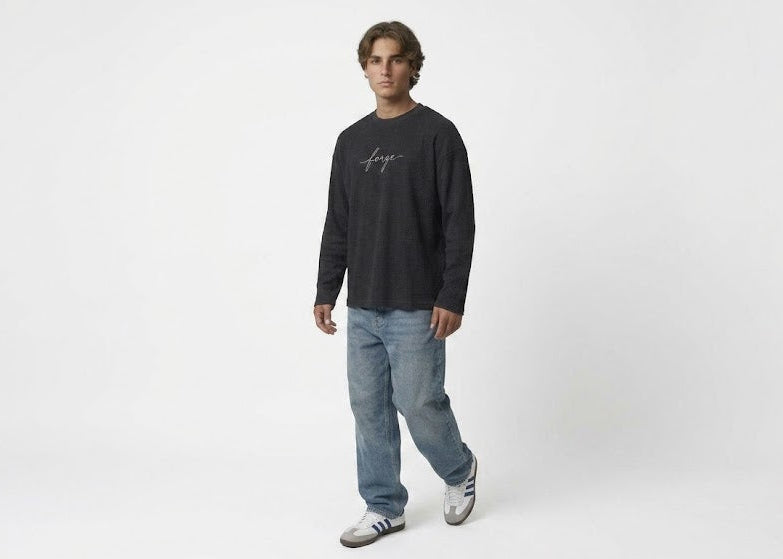 "DESTROYER" Heavyweight Boxy Long-Sleeve Tee in Washed Charcoal
