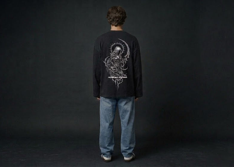 "DESTROYER" Heavyweight Boxy Long-Sleeve Tee in Washed Charcoal