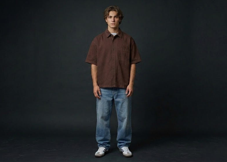 Heavyweight Textured Cotton Boxy Shirt in Earth Mocha