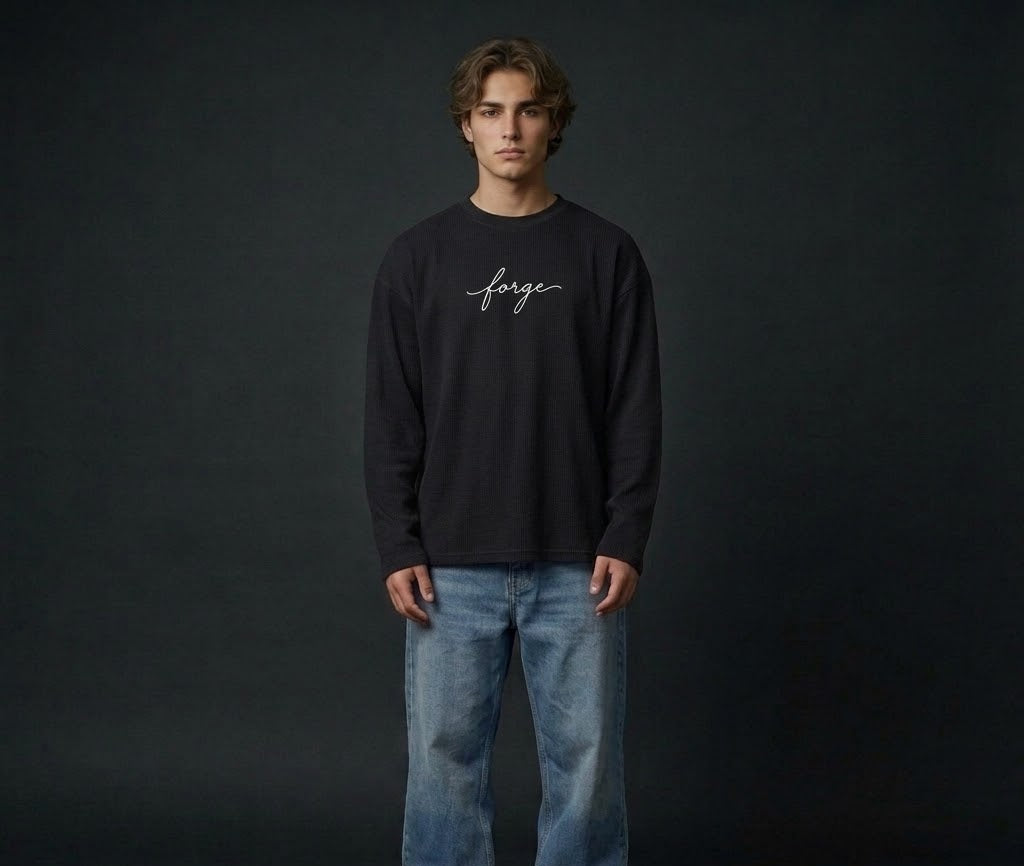 "DESTROYER" Heavyweight Boxy Long-Sleeve Tee in Washed Charcoal