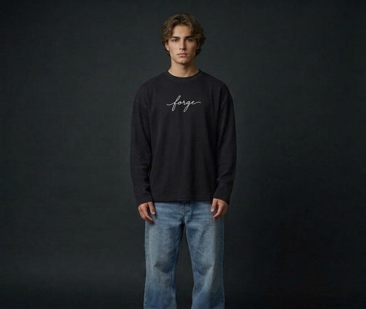 "DESTROYER" Heavyweight Boxy Long-Sleeve Tee in Washed Charcoal