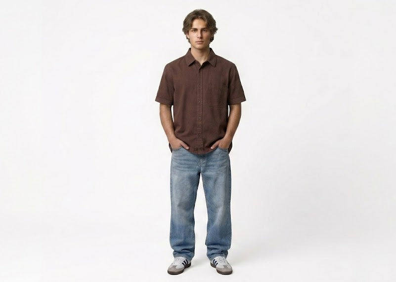 Heavyweight Textured Cotton Boxy Shirt in Earth Mocha