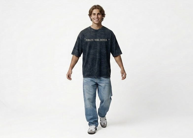 FORGIVE THEM FATHER" Acid Wash Heavyweight Oversized Tee
