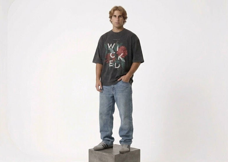 WICKED" Heavyweight Oversized Graphic Tee in Jet Black