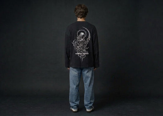 "DESTROYER" Heavyweight Boxy Long-Sleeve Tee in Washed Charcoal