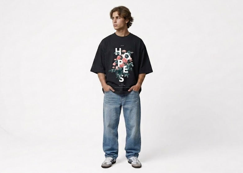 "HOPES" Botanical Graphic Heavyweight Boxy Tee