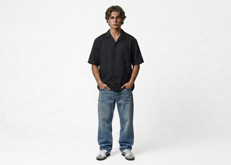 "HARDCORE NIGHT" Black Boxy-Fit Graphic Shirt