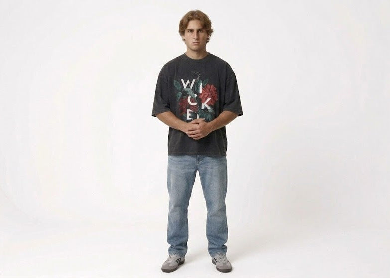 WICKED" Heavyweight Oversized Graphic Tee in Jet Black