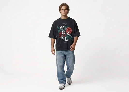 WICKED" Heavyweight Oversized Graphic Tee in Jet Black