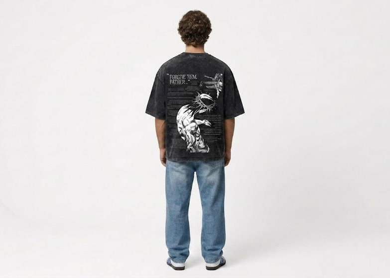 FORGIVE THEM FATHER" Acid Wash Heavyweight Oversized Tee