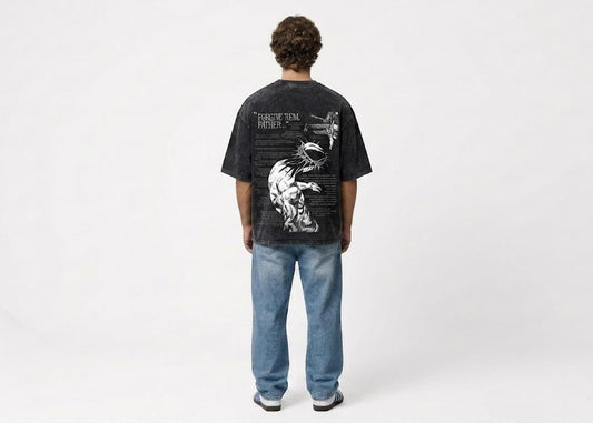 FORGIVE THEM FATHER" Acid Wash Heavyweight Oversized Tee